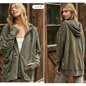 FP Movement All Your Love Solid Hoodie Zip Up Sweatshirt Olive Green Size M